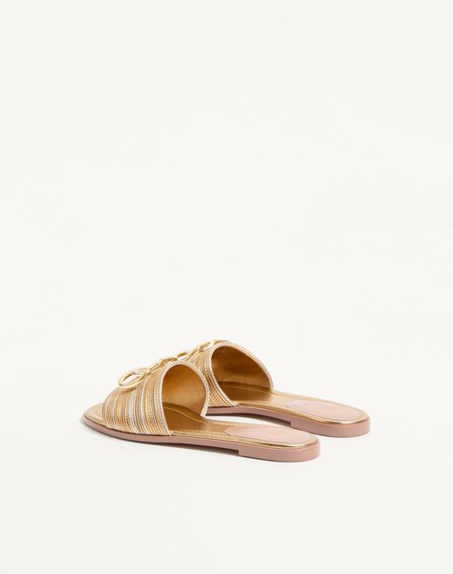 Valentino Garavani - Vlogo Signature Metallic Leather Slide Sandal With Cornely Embroidery - Gold - Woman - Sandals